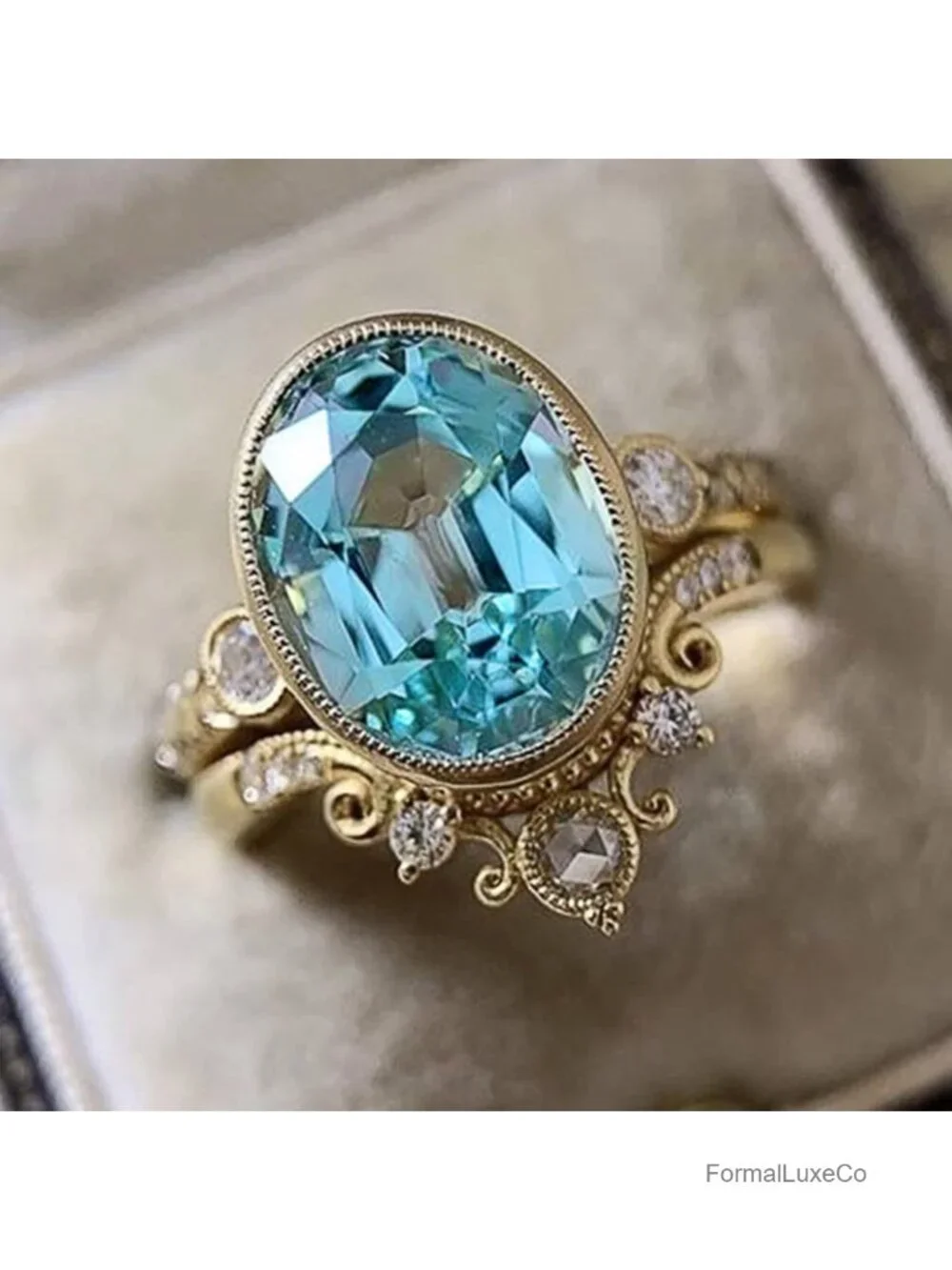 925 Silver Gold Crown Oval Zircon Ring